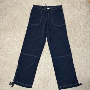 Lucy Y2K Black Drawstring Wide Leg Pants White Stitching Size XSmall XS Baggy